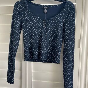 Just Polly Navy Blue Floral Long Sleeve Top
